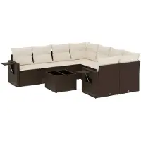Syfax 9-tlg. Garten-Sofagarnitur mit Kissen Braun Poly Rattan