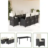 The Living Store 9-tlg. Garten-Essgruppe mit Kissen Schwarz Poly Rattan