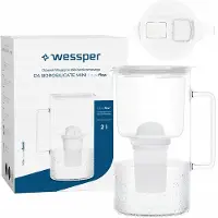 Wessper Glas Wasserfilterkanne Weiß 2L mit LED Filteranzeige + 1 Filterkartusche