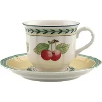 Villeroy & Boch Tasse "Kaffeetasse mit Untertasse French Garden Fleurence 120 ml bunt", bunt, B:14,5cm H:8,7cm Ø:14,5cm, Porzellan, Trinkgefäße, Tasse, Spülmaschinengeeignet, Mikrowellenfest