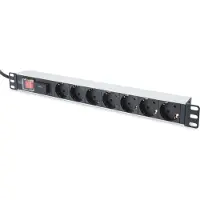 Digitus Steckdosenleiste mit Aluminiumprofil und Schalter, 7-fach Schutzkontaktsteckdose, 2 m Zuleitung mit Überspannungsschutz und Schalter, 2 m, Typ F, Silber, Aluminium, China, 7 AC-Ausgänge