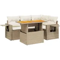 Syfax 5-tlg. Garten-Sofagarnitur mit Kissen Beige Poly Rattan