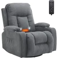 LEADZM 360° Drehbarer Relaxsessel Fernsehsessel , Wärmefunktion Vibration, Massage, manuell verstellbare Lehne, TV-Sessel Liegeposition , Dunkelgrau
