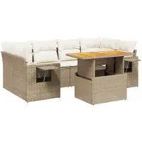 Syfax 7-tlg. Garten-Sofagarnitur mit Kissen Beige Poly Rattan