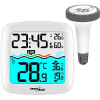 Greenblue Temperaturstation mit Poolthermometer Digitales Funk-Poolthermometer Schwimmendes Thermometer Pool SPA DCF-Funkuhrfunktion