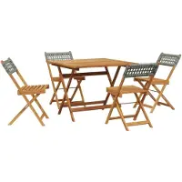 Syfax 5-tlg. Garten-Essgruppe Grau Poly Rattan und Massivholz