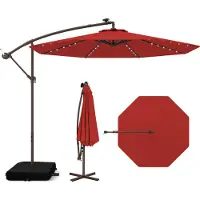 Costway Ampelschirm mit Sandsäcke, Ø300cm Sonnenschirm mit 40 Solar-LEDs und Kurbel, Gartenschirm UV-Schutz Rot