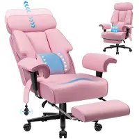StarTech.com Chefsessel - Ergonomischer Büro- & Gaming-Stuhl - Belastbarkeit 227 kg - Ausziehbare Fußstütze - Lendenwirbelstütze - Verstellbare Kopfstütze - Höhenverstellbar - Rosa Leder