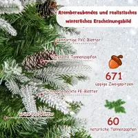 Northio 190 cm Künstlicher Weihnachtsbaum mit Beleuchtung und Schnee Kunstbaum Weihnachten für Zuhause Grün+Weiß