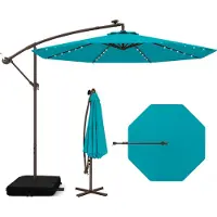 Costway Ampelschirm mit Sandsäcke, Ø300cm Sonnenschirm mit 40 Solar-LEDs und Kurbel, Gartenschirm UV-Schutz Türkis