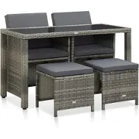 The Living Store 5-tlg. Garten-Essgruppe mit Auflagen Poly Rattan Grau