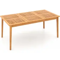 Costway Gartentisch Outdoor-Esstisch Akazienholz, großer Terrassentisch 170x90cm für 6 Personen, rechteckiger Balkontisch mit Schirmloch