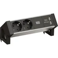 Bachmann DESK2 ALU BLACK 2x Schutzkontakt 1x USB-Charger
