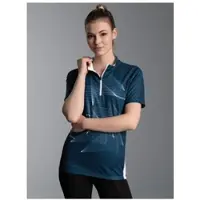 Trigema Poloshirt "Fahrradjacke mit Spiralförmigen Design", Damen, Gr. M, blau (saphir), 100% Polyester (recycelt), ohne Ausschnitt, Shirts Poloshirt