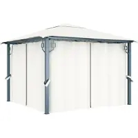 The Living Store Pavillon mit Vorhängen 300 x 300 cm Creme Aluminium