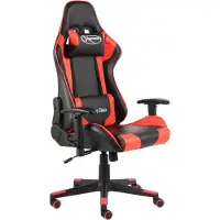 Syfax Ergonomischer Gaming-Stuhl, drehbar, aus PVC, Rot, 110 kg, mit 2 Kissen, 68 cm breit, 123-133 cm hoch