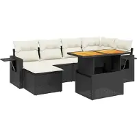 Syfax 7-tlg. Garten-Sofagarnitur mit Kissen Schwarz Poly Rattan