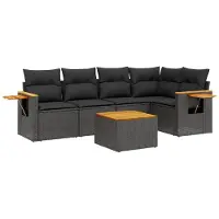 Syfax 6-tlg. Garten-Sofagarnitur mit Kissen Schwarz Poly Rattan