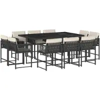 vidaXL 11-tlg. Garten-Essgruppe mit Kissen Schwarz Poly Rattan