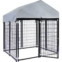 Wiltec Hundezwinger mit Überdachung 121 x 121 x 137 cm, Hundehütte mit Sonnendach, robustes Outdoor Hundehaus mit Stäben aus Stahl
