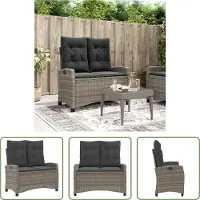 The Living Store Gartenbank Verstellbar mit Kissen Grau Poly Rattan