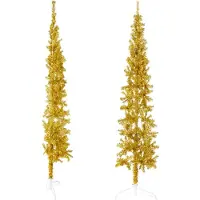 Syfax Künstlicher Halb-Weihnachtsbaum mit Ständer Schlank Gold 210 cm