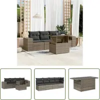 The Living Store 5-tlg. Garten-Sofagarnitur mit Kissen Grau Poly Rattan