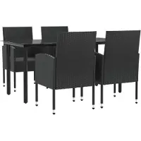 Syfax 5-tlg. Garten-Essgruppe Schwarz Poly Rattan und Stahl