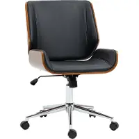 Moonbite Bürostuhl Retro mit Kippfunktion, Schreibtischstuhl 46–56 cm höhenverstellbar, Drehstuhl mit Holzakzenten, Kunstleder, Schwarz