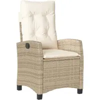 Syfax Gartensessel mit Kissen Verstellbar Beige Poly Rattan