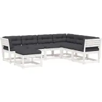 Syfax 7-tlg. Garten-Lounge-Set mit Kissen Weiß Massivholz Kiefer