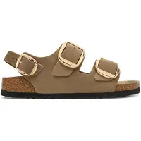 Birkenstock für Damen. 1031782 Sandalias Milano Big Buckle Oiled (Schmale Passform) beige (40), Leder, Braun, Wohnung, Schnalle, Lässig