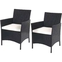 Mendler 2er-Set Poly-Rattan Gartensessel Halden, Korbsessel anthrazit, Kissen creme