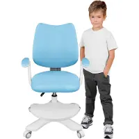 MarkAdler Junior 4.6 | Kinder Schreibtischstuhl Ergonomischer Kinderdrehstuhl | Fußablage | Sitztiefe einstellen | Verstellbare Armlehnen | Blau