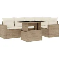 Syfax 6-tlg. Garten-Sofagarnitur mit Kissen Beige Poly Rattan