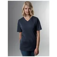 Trigema T-Shirt "V-Shirt DELUXE Baumwolle", Damen, Gr. XXL, blau (navy), Single Jersey, 100% Baumwolle, Basic, lang, V-Ausschnitt, Shirts T-Shirt