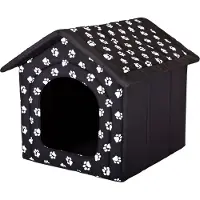 TexCorp Doggy Hundehütte Hundehöhle Hundebett Hundehaus Katzenhöhle Tierbett XL - 60x55 cm schwarz mit Pfoten