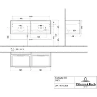 Villeroy & Boch Subway 3.0 Waschbeckenunterschrank, LED-Beleuchtung, 2 Auszüge, 1272x429x478mm, C567L1VJ, Farbe: Front/Korpus: Nordic Oak, Griff: Volcano Black