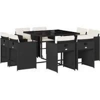 Syfax 9-tlg. Garten-Essgruppe mit Kissen Schwarz Poly Rattan