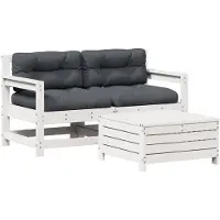 Syfax 3-tlg. Garten-Lounge-Set mit Kissen Weiß Massivholz Kiefer