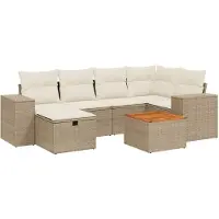 Syfax 7-tlg. Garten-Sofagarnitur mit Kissen Beige Poly Rattan