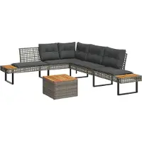 Syfax 2-tlg. Garten-Sofagarnitur mit Kissen Grau Poly Rattan Akazie