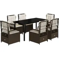 Syfax 7-tlg. Garten-Essgruppe mit Kissen Braun Poly Rattan