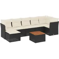 Syfax 8-tlg. Garten-Sofagarnitur mit Kissen Schwarz Poly Rattan