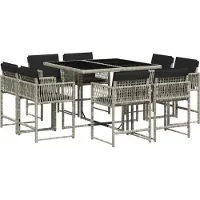 Syfax 9-tlg. Garten-Essgruppe mit Kissen Hellgrau Poly Rattan