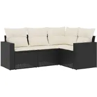 Syfax 4-tlg. Garten-Sofagarnitur mit Kissen Schwarz Poly Rattan