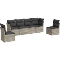 vidaXL 6-tlg. Garten-Sofagarnitur mit Kissen Hellgrau Poly Rattan