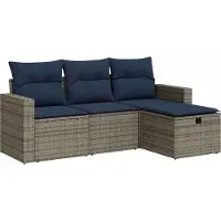 Syfax 4-tlg. Garten-Sofagarnitur mit Kissen Grau Poly Rattan