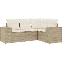 Sonstiges 4-tlg. Garten-Sofagarnitur mit Kissen Beige Poly Rattan