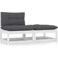 Syfax 2-tlg. Garten-Lounge-Set mit Kissen Weiß Kiefer Massivholz